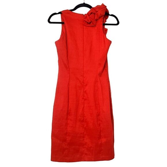 VTG CACHE Rosette Cocktail Dress Size 6 Red Stretchy 3D V-Neck Sleeveless Womens - Picture 5 of 11